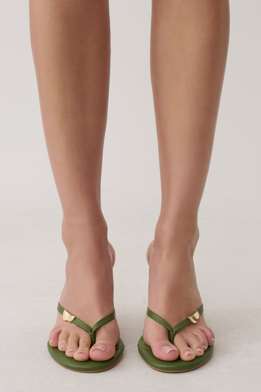 Elaria Thong Heels With Hardware - Martini Olive