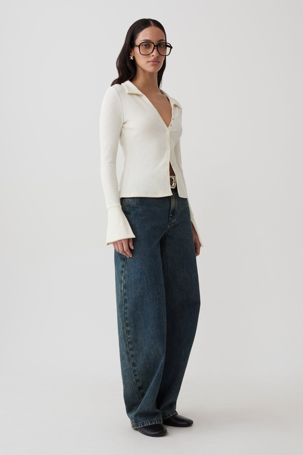 Analisa Button Down Long Sleeve Top - Ivory