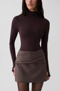 Annabel Long Sleeve High Neck Bodysuit - Chocolate