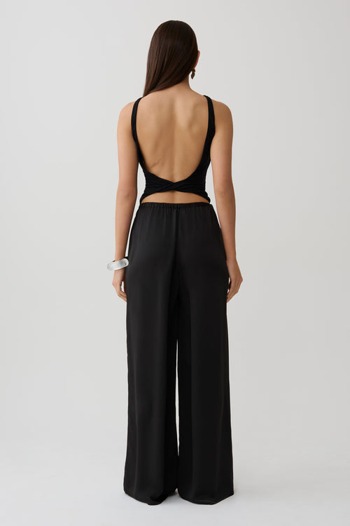 Alysa Satin Straight Pants - Black