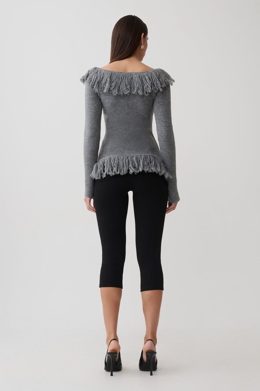 Sammie Fringe Knit Top - Charcoal