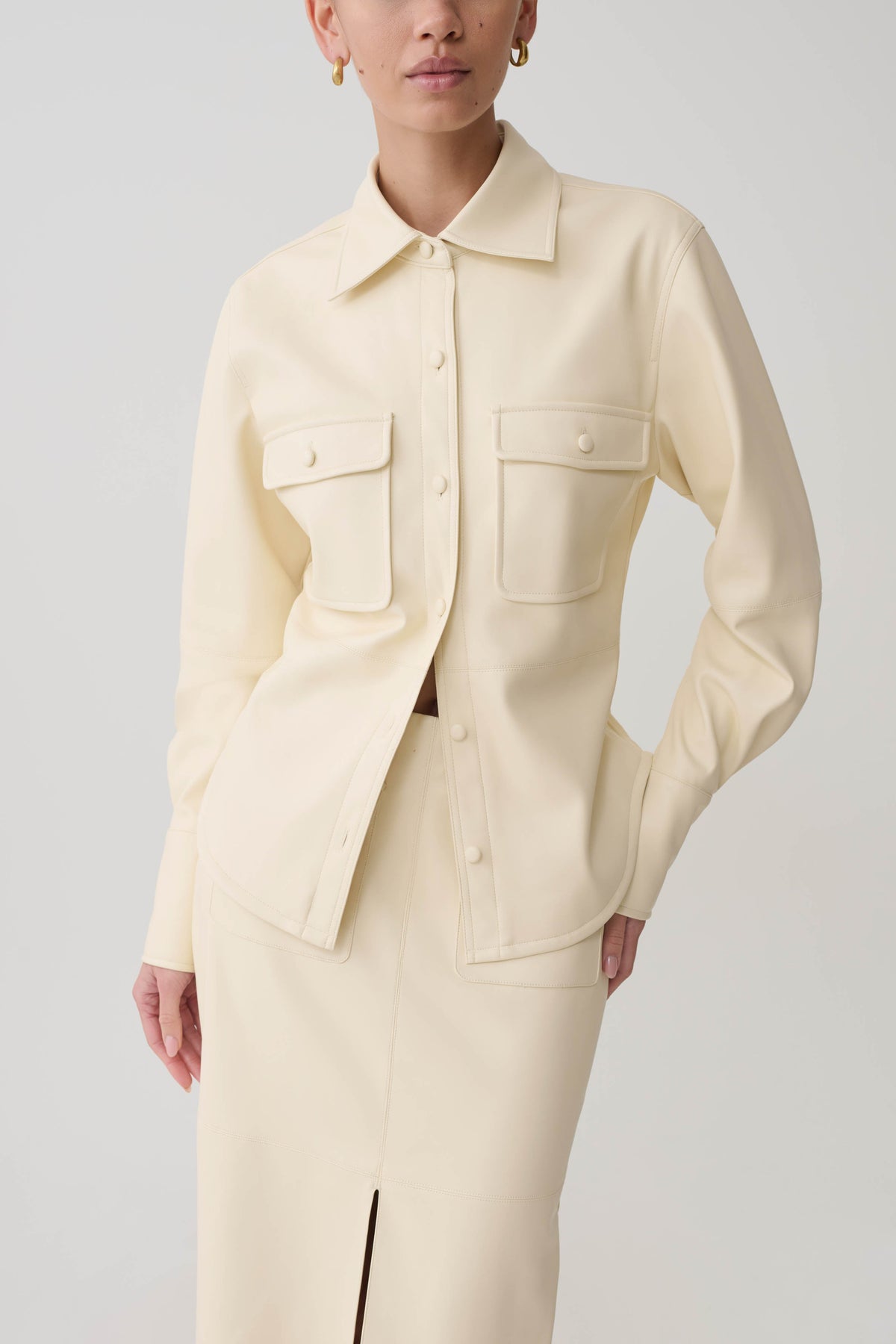 Winslet Faux Leather Shirt - Bone