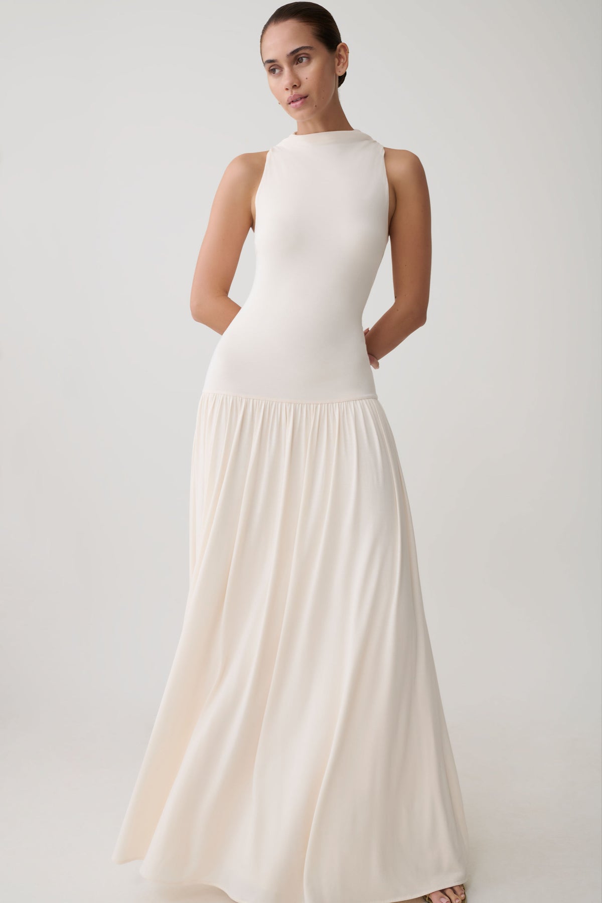 Zsela High Neck Modal Maxi Dress - Ivory
