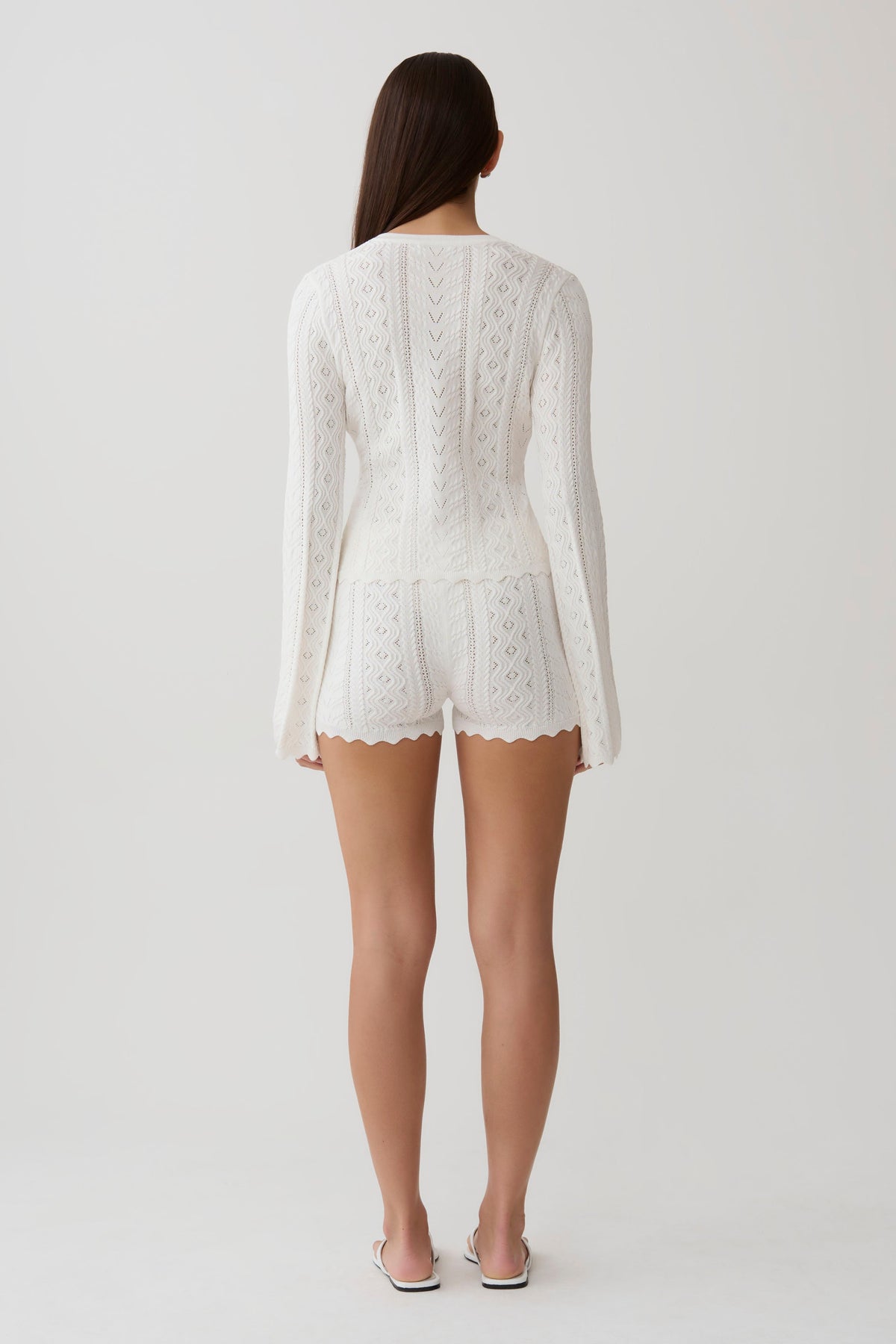 Darlene Pointelle Knit Long Sleeve Top - White