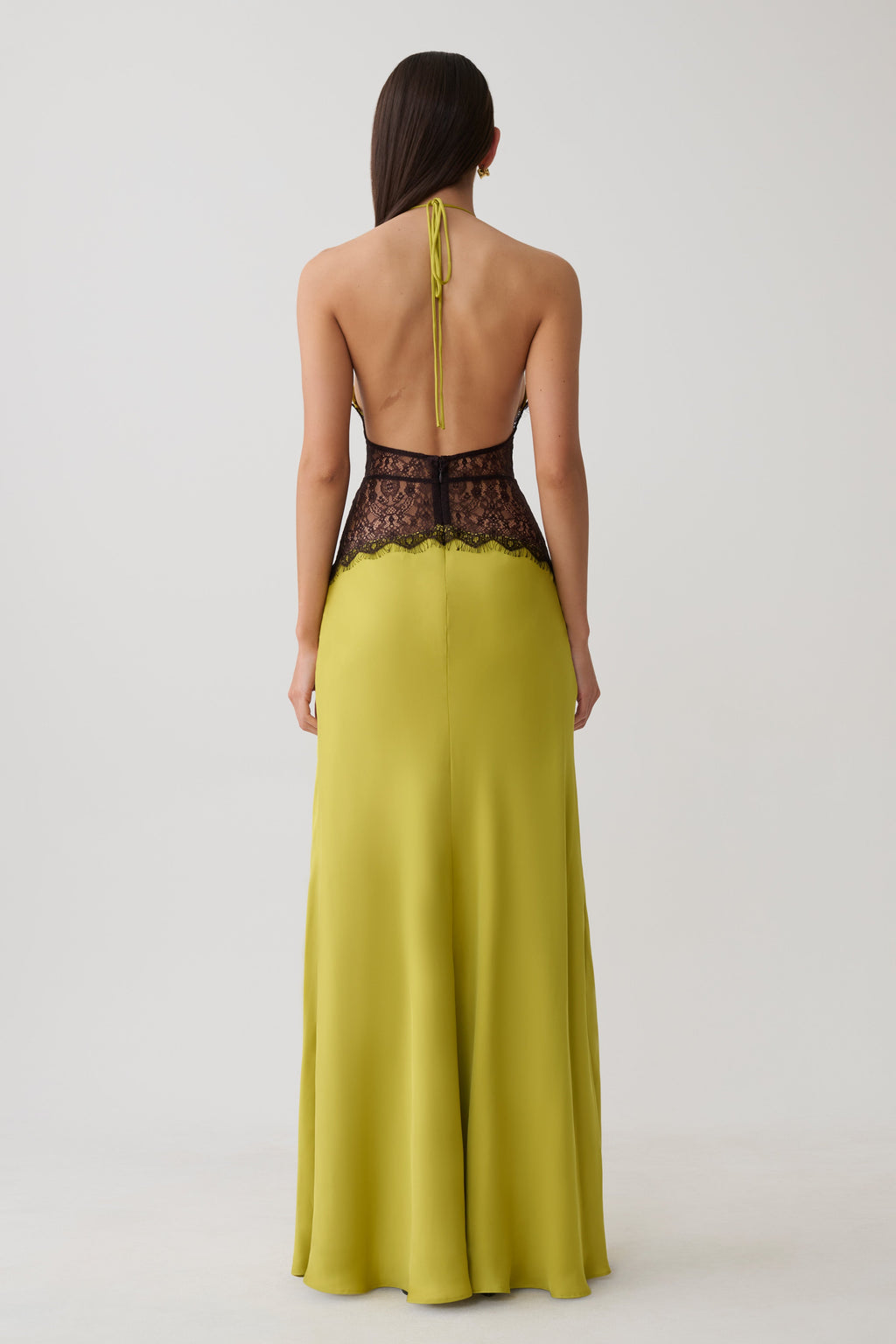 Dinah Lace And Satin Maxi Dress - Chartreuse