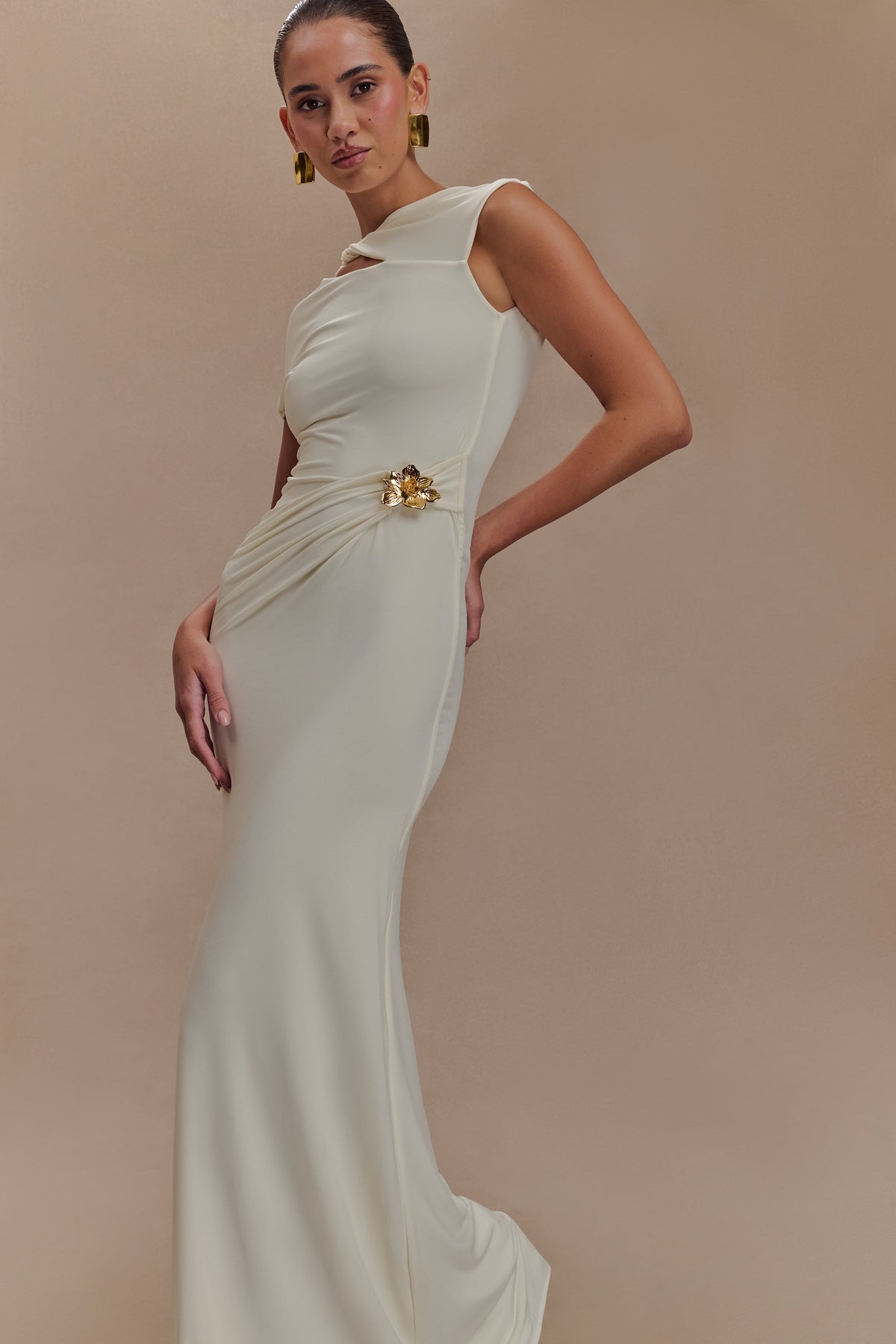 Kaida Slinky Maxi Dress With Hardware - Ivory