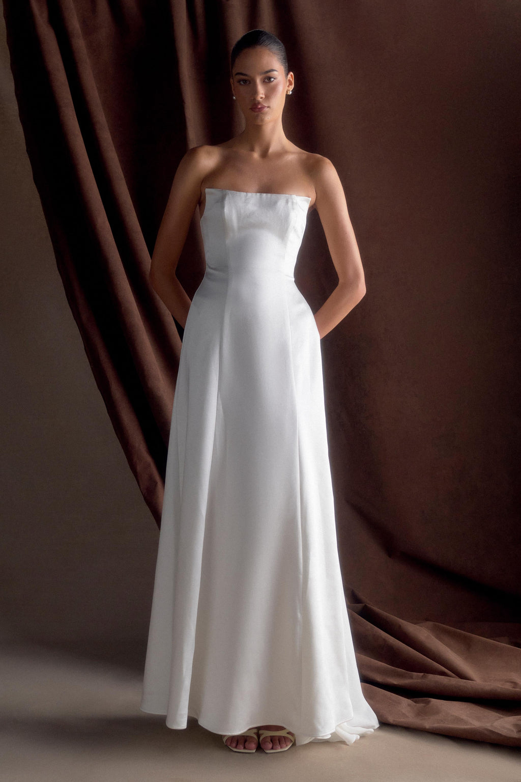 Rosella Satin Strapless Maxi Dress - White