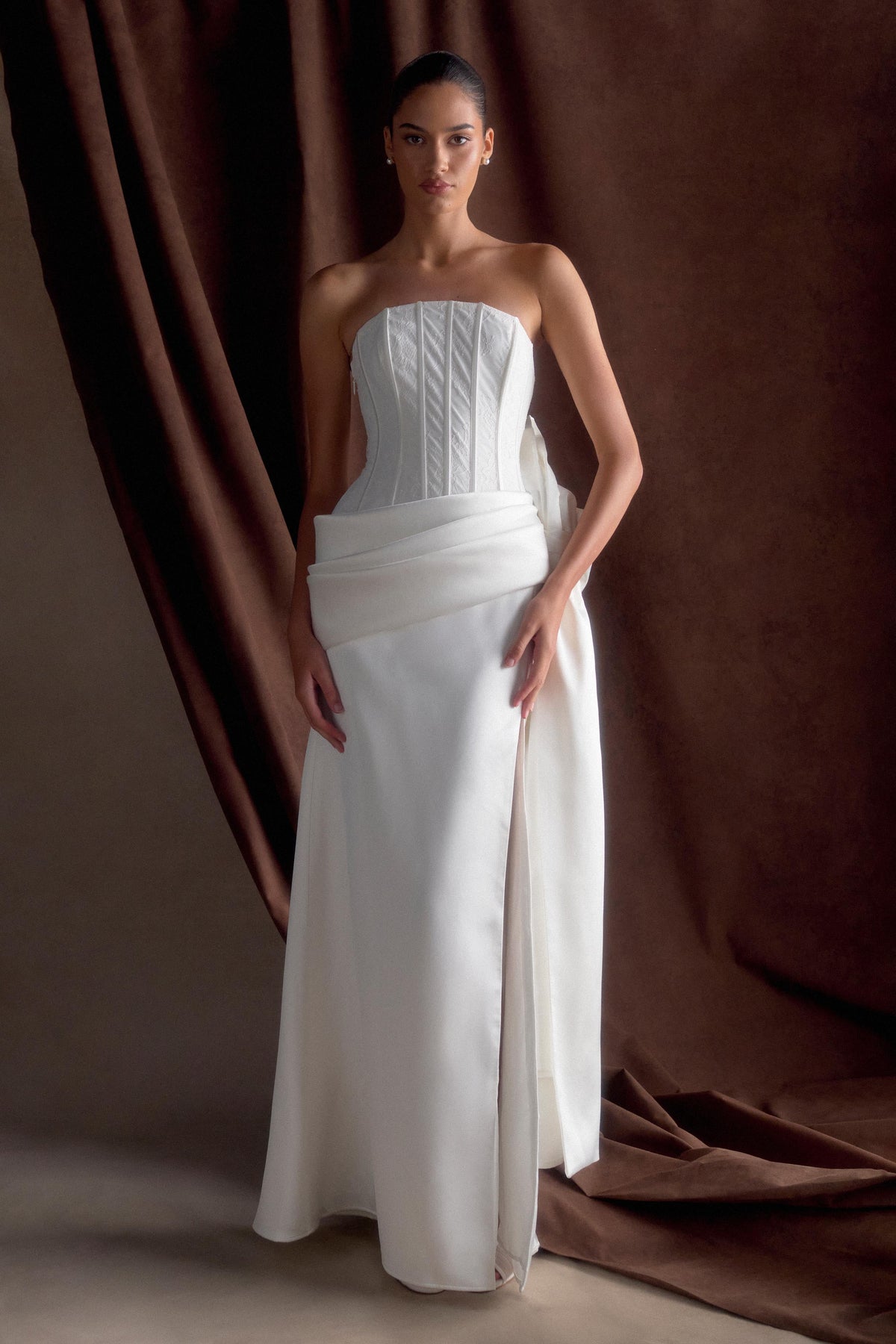 Galia Satin Corset Gown - White