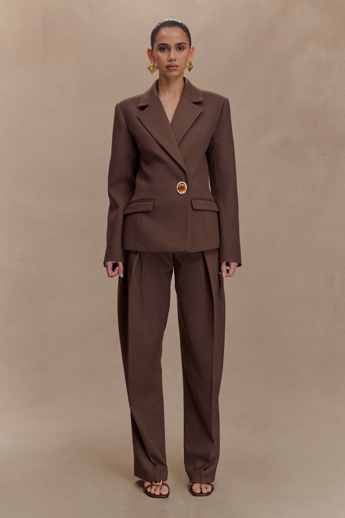 Penelope Pleated High Waisted Pants - Chocolate
