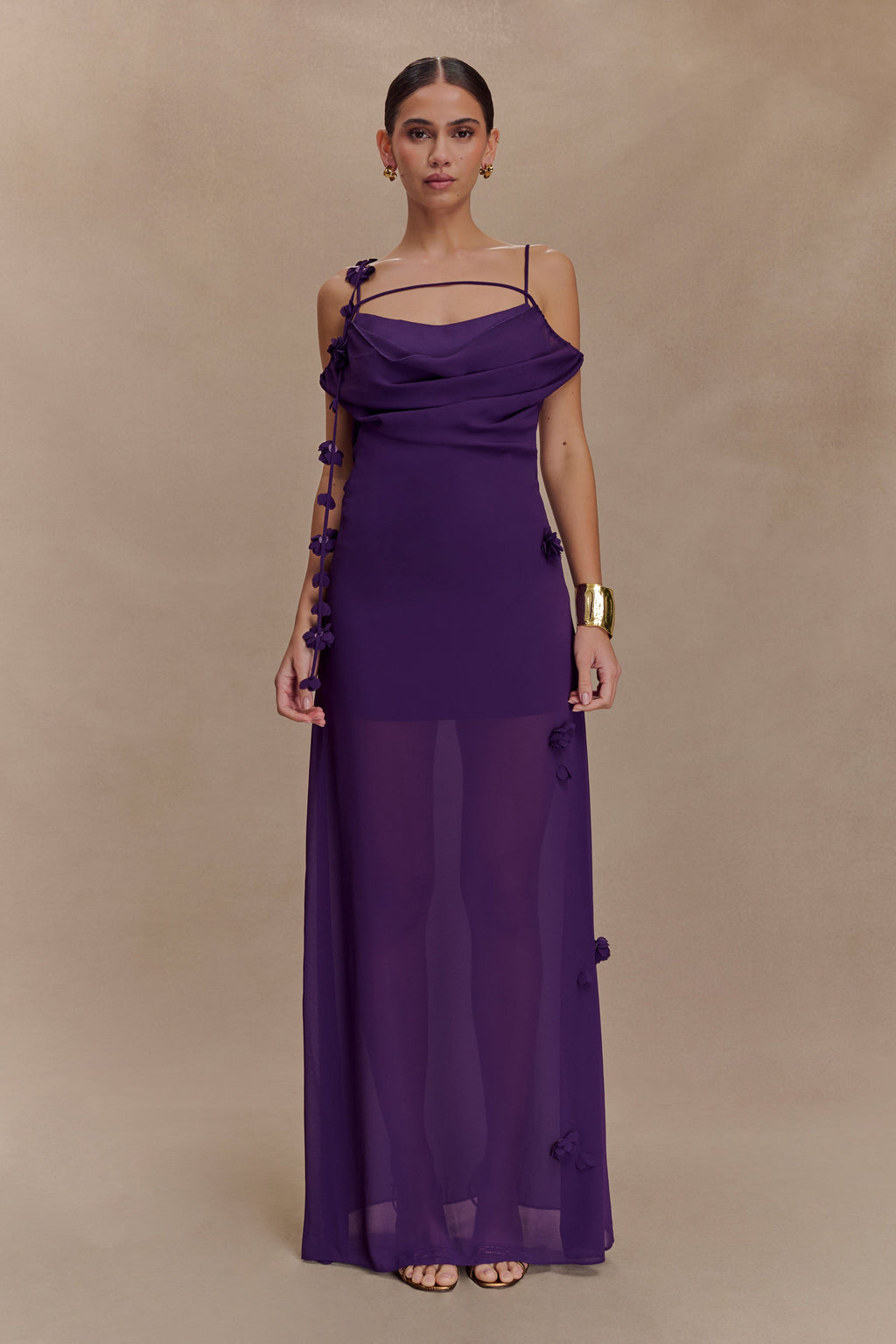 Rosalie Floral Chiffon Maxi Dress - Purple