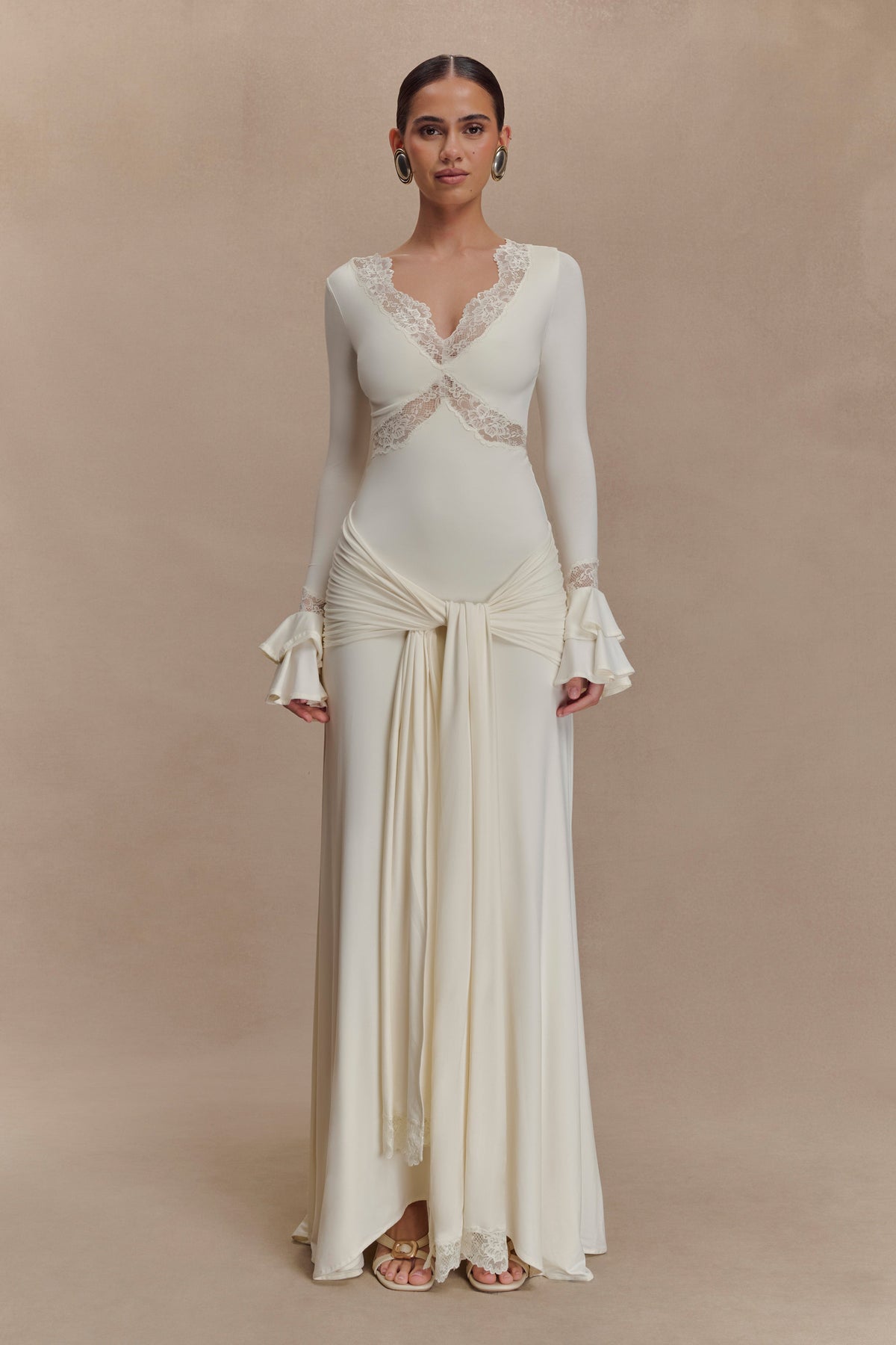 Electra Slinky Lace Maxi Dress - Ivory