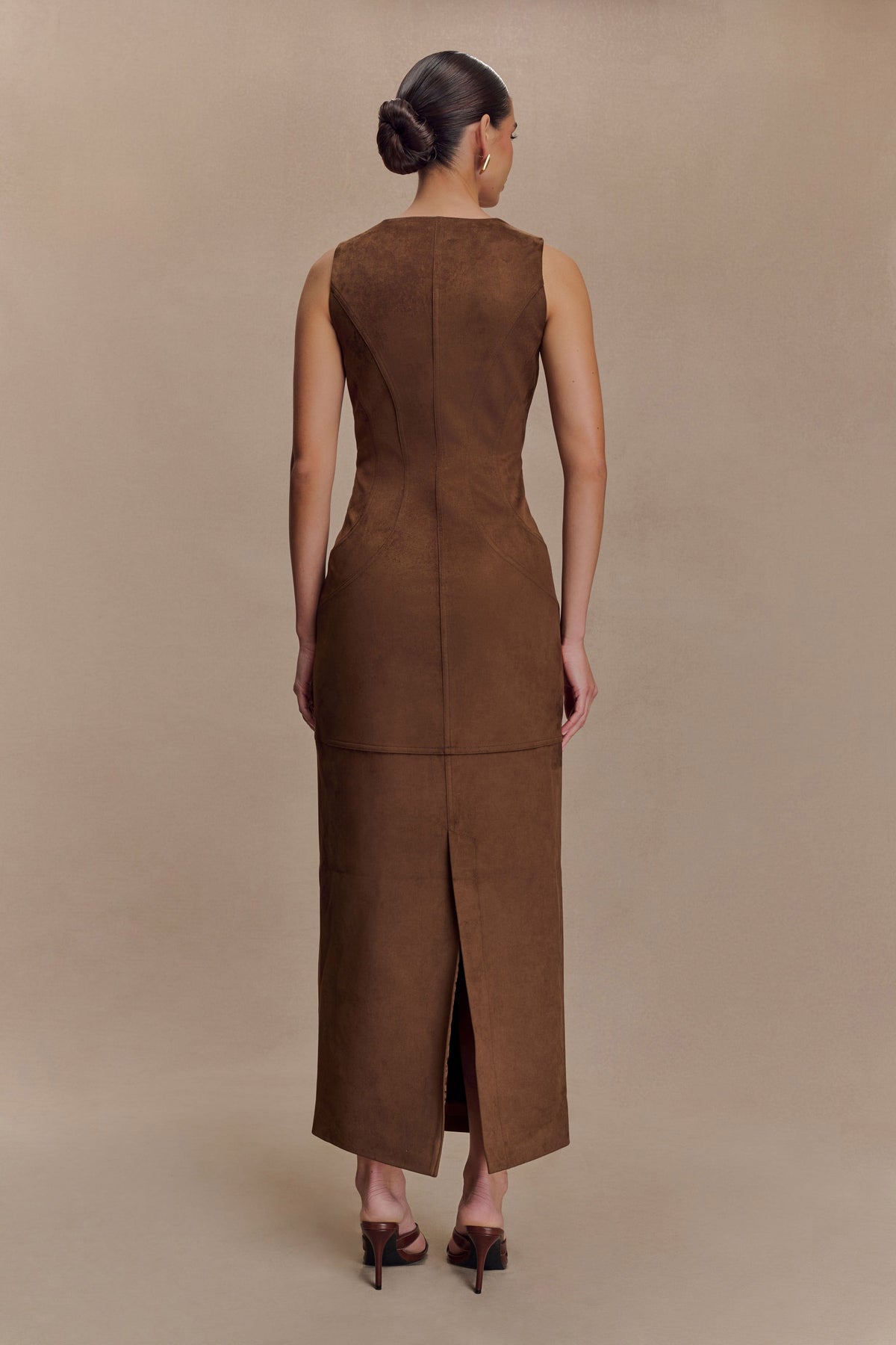 Liam Faux Suede Maxi Dress - Dark Chocolate