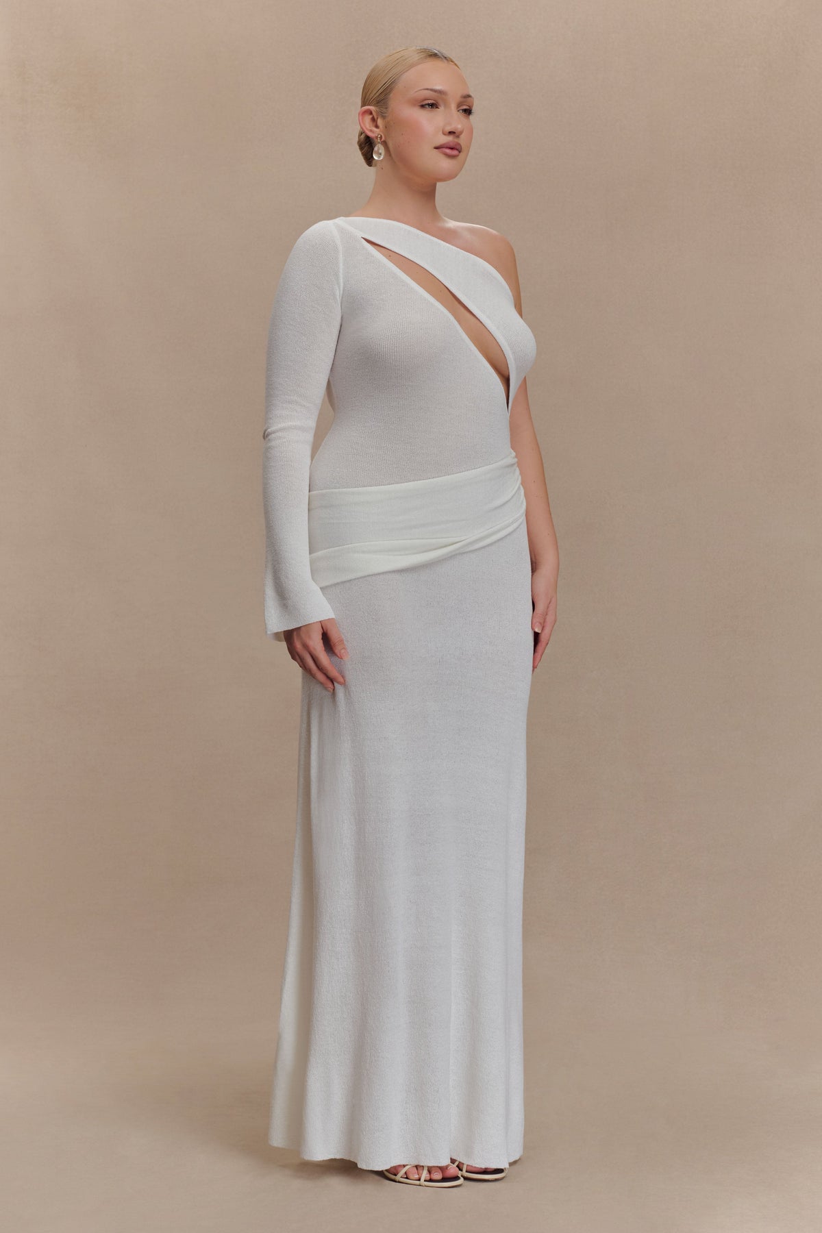 Alexius One Shoulder Knit Maxi Dress - Ivory