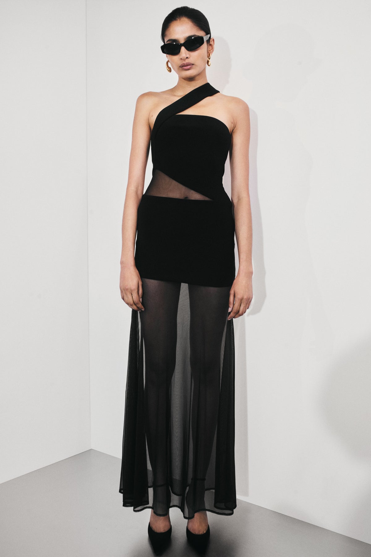 Vashti Cut Out Mesh Maxi Dress - Black