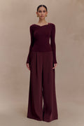 Culver Draped Twist Knit Top - Wine