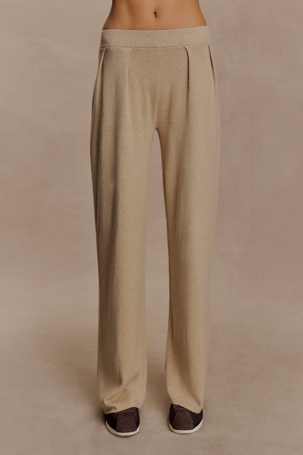 Frannie Gathered Silk Blend Knit Pants - Sand