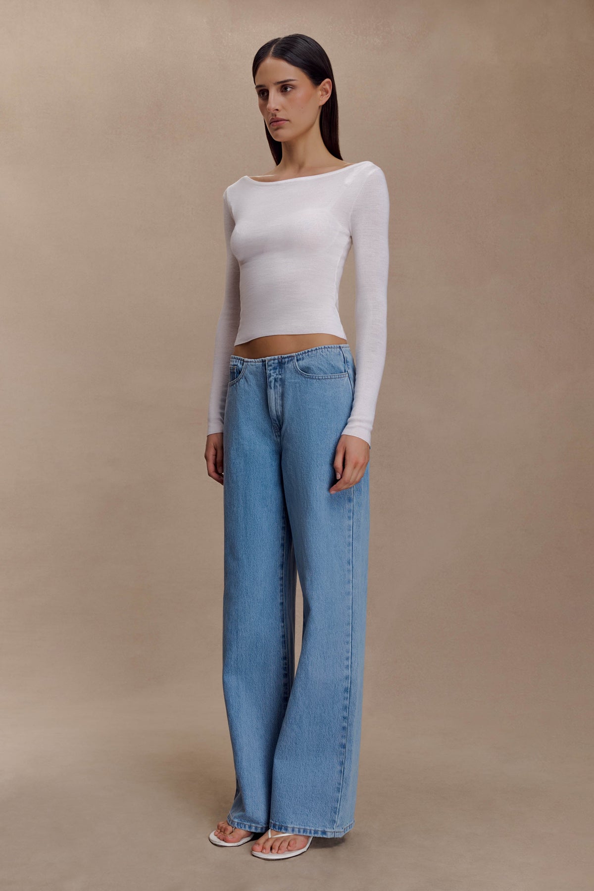 Paedyn Merino Wool Ribbed Long Sleeve Top - Ivory