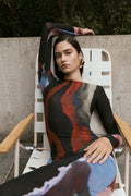 Soraya Long Sleeve Mesh Maxi Dress - Multi Fluid Reverie Print