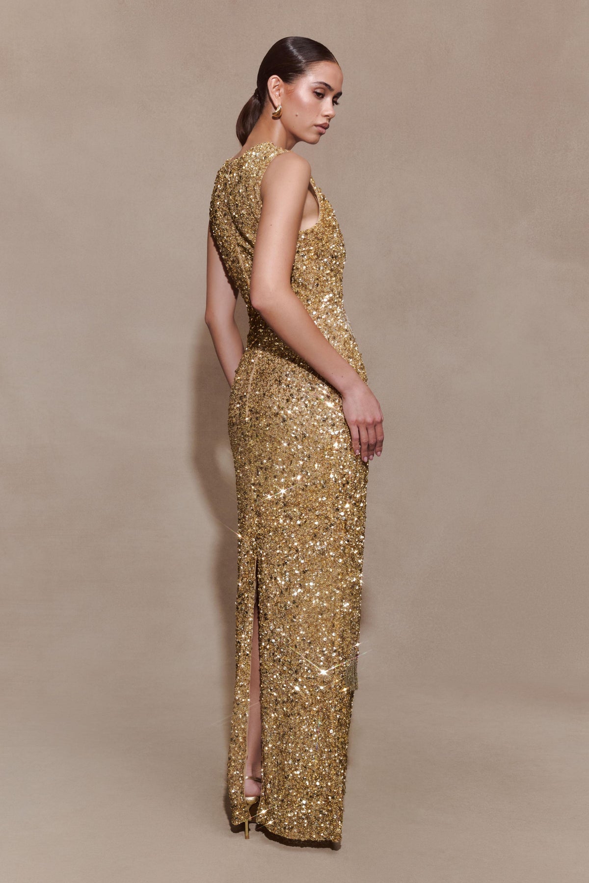 Astor Hand Embellished Maxi Dress - Gold
