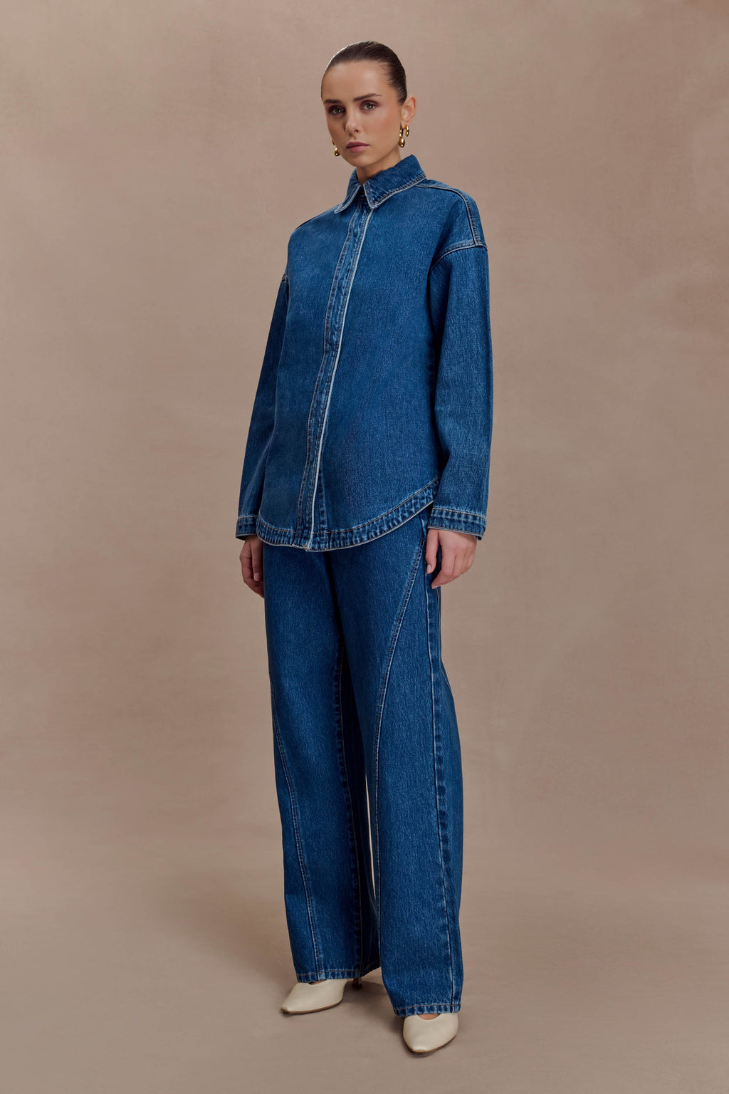 Georgette Mid Rise Paneled Denim Jeans - Dark Blue