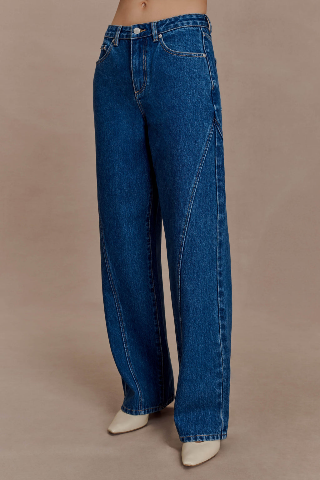 Georgette Mid Rise Paneled Denim Jeans - Dark Blue
