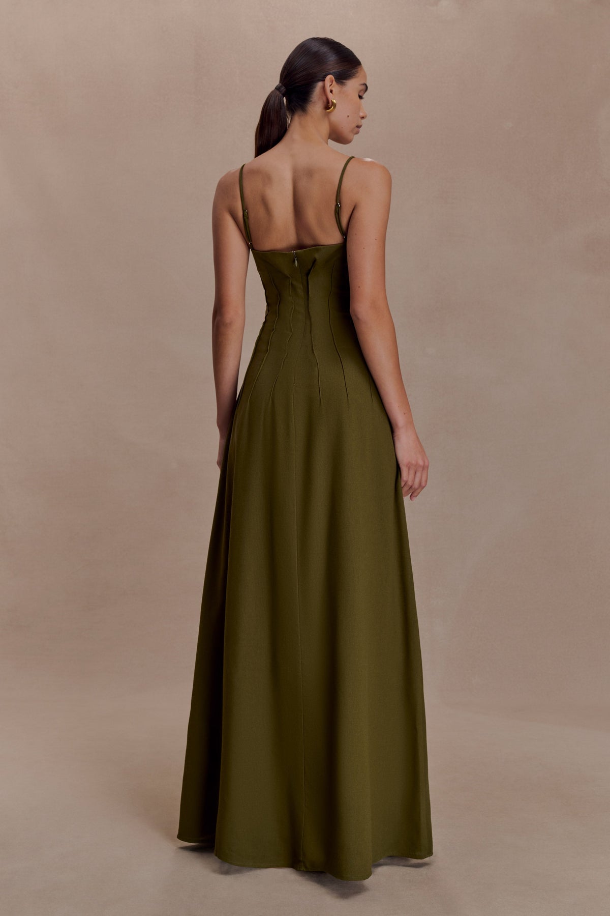 Sofie Pintuck Linen Maxi Dress - Khaki