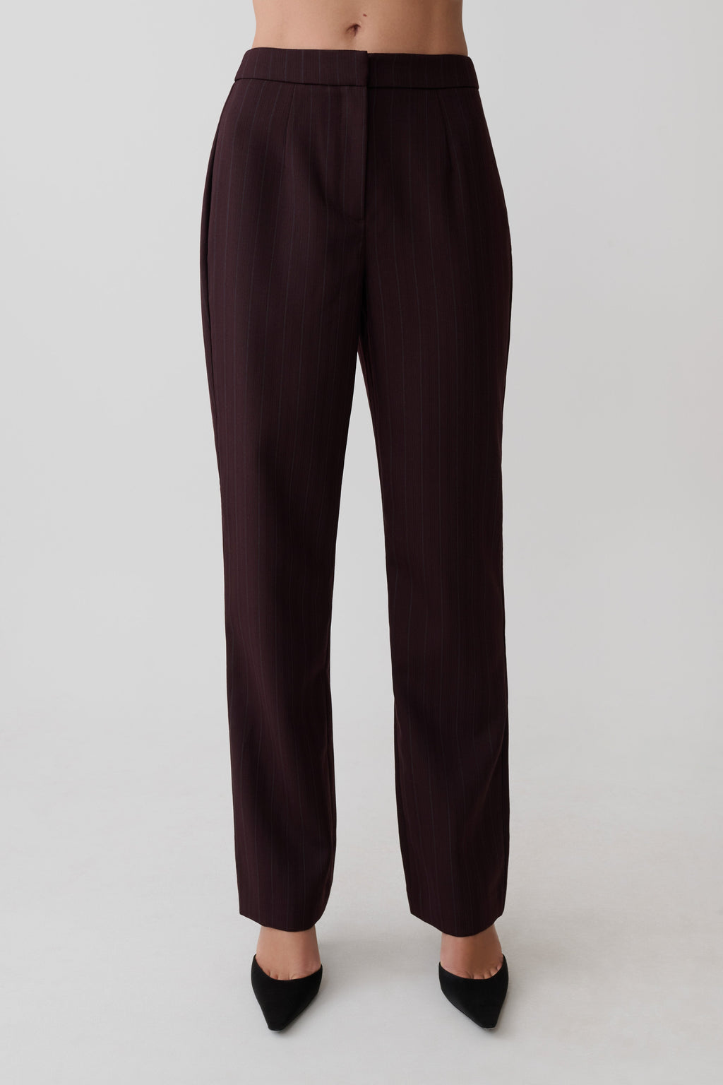 Agatha Straight Leg Suiting Pants - Plum Pinstripe