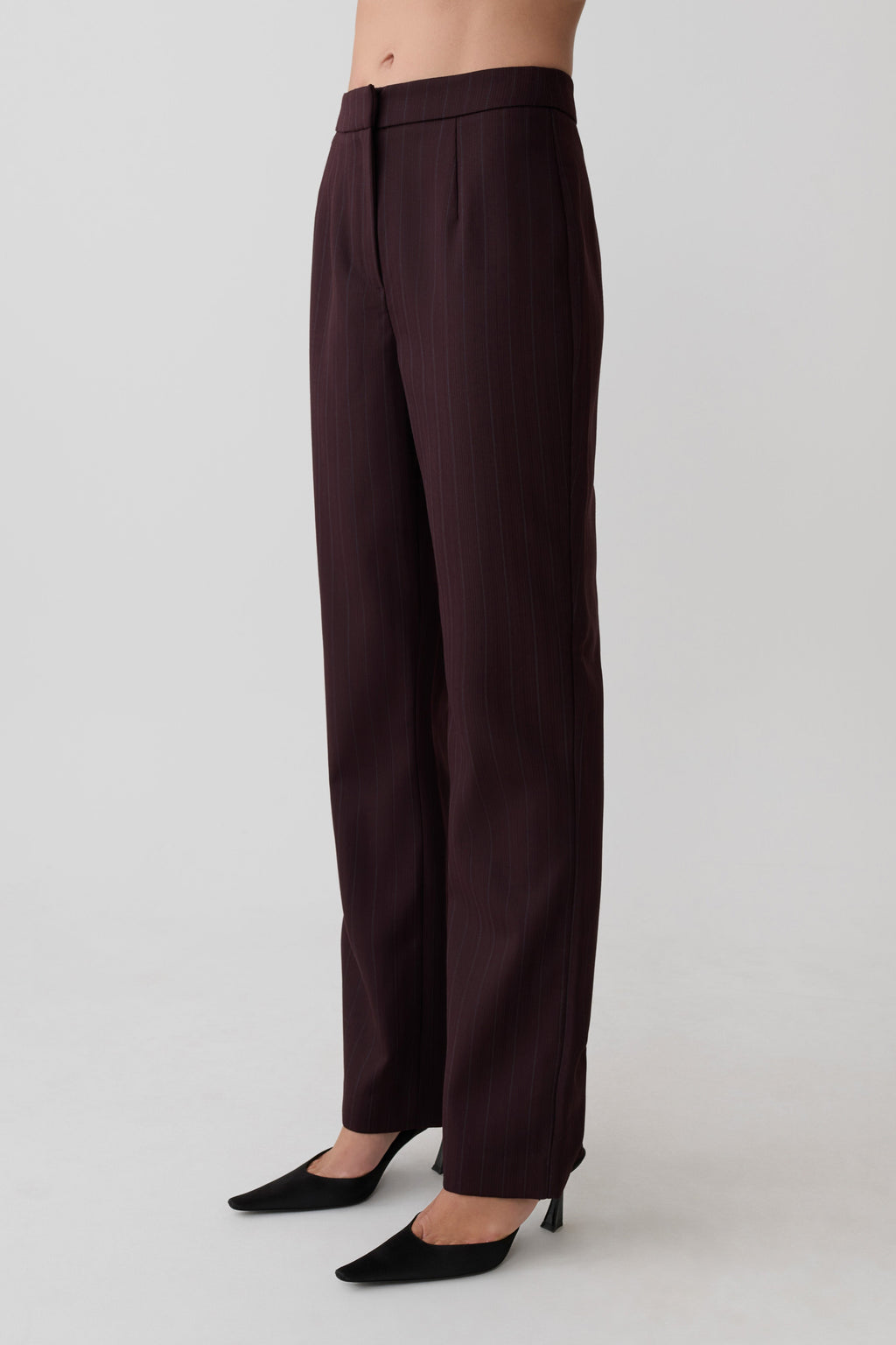 Agatha Straight Leg Suiting Pants - Plum Pinstripe
