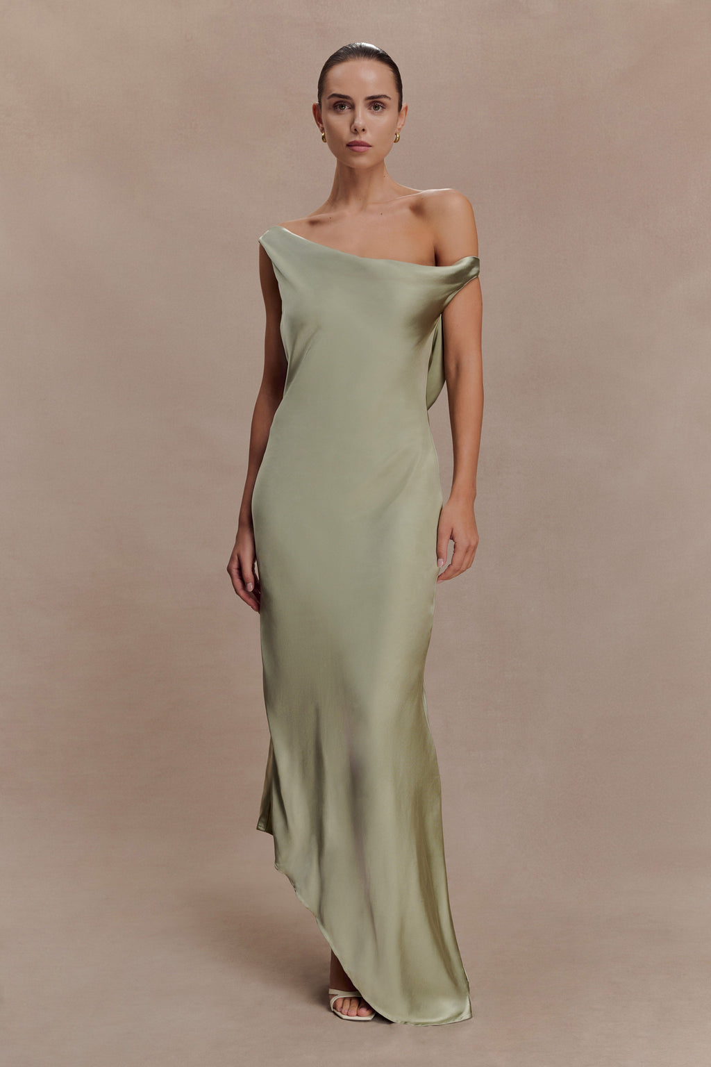 Yvette Slip Maxi Dress With Asymmetrical Hem - Sage