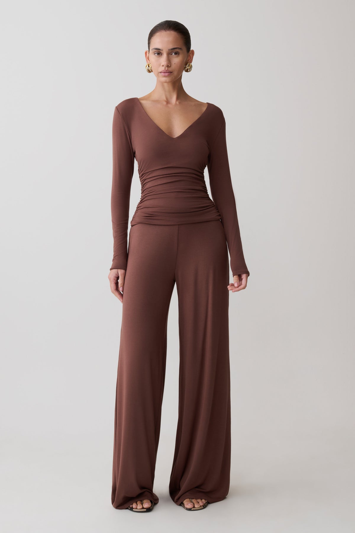 Dewi Wide Leg Modal Pants - Chocolate