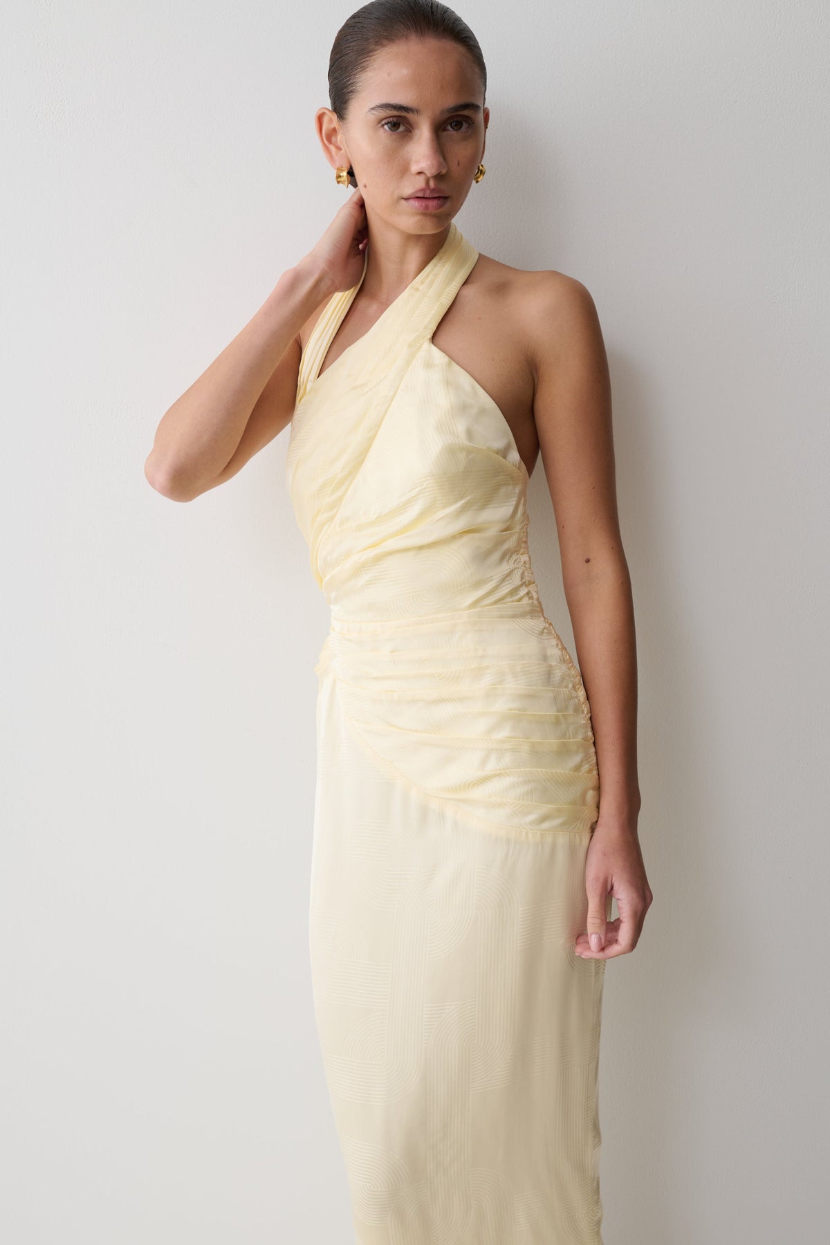 Chiara Halter Satin Maxi Dress - Buttermilk
