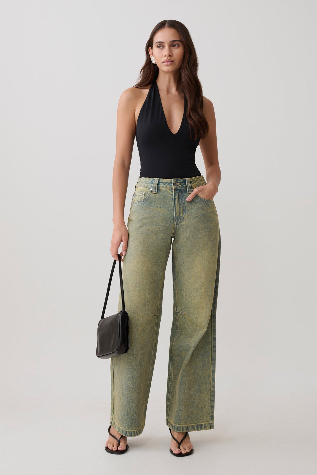 Joey Mid Rise Wide Leg Jeans - Green Wash