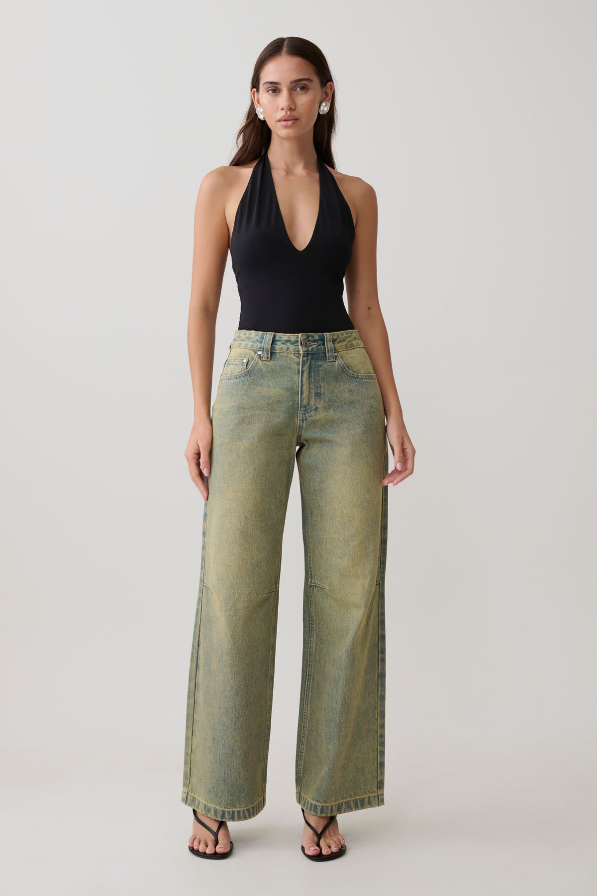 Joey Mid Rise Wide Leg Jeans - Green Wash