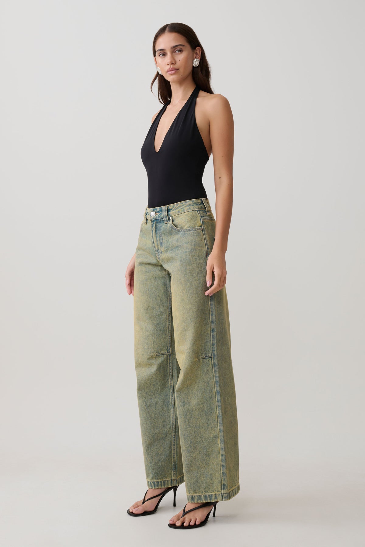 Joey Mid Rise Wide Leg Jeans - Green Wash