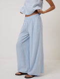 Light Blue Linen-Rich Wide Leg Trousers