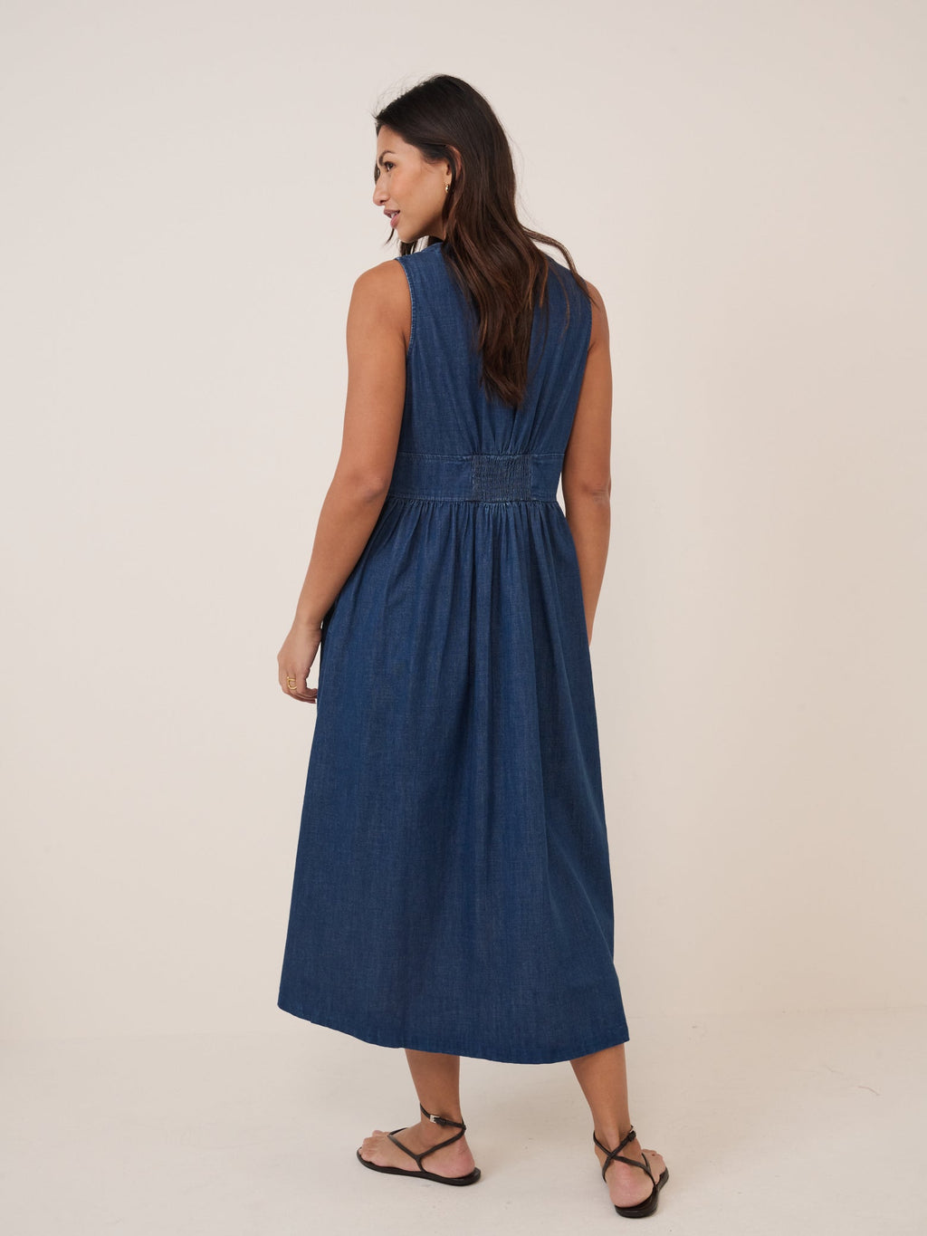 Dark Blue Denim Sleeveless Starlight Midi Dress