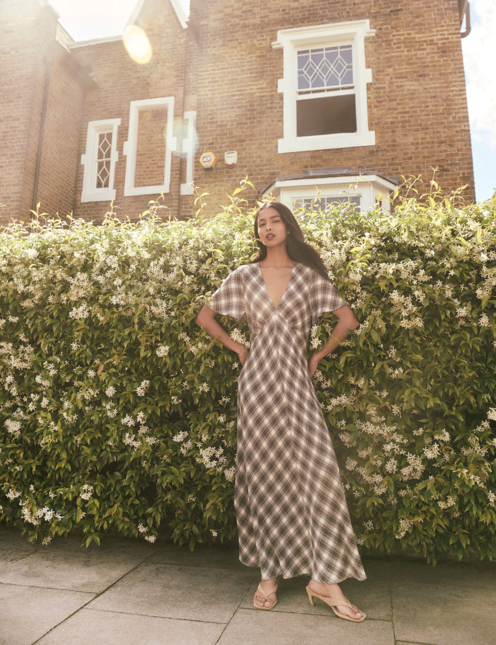 Brown Check Rowena Midi Dress