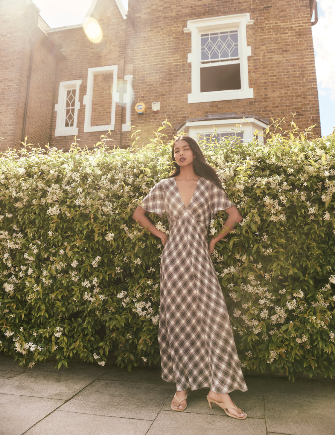 Brown Check Rowena Midi Dress