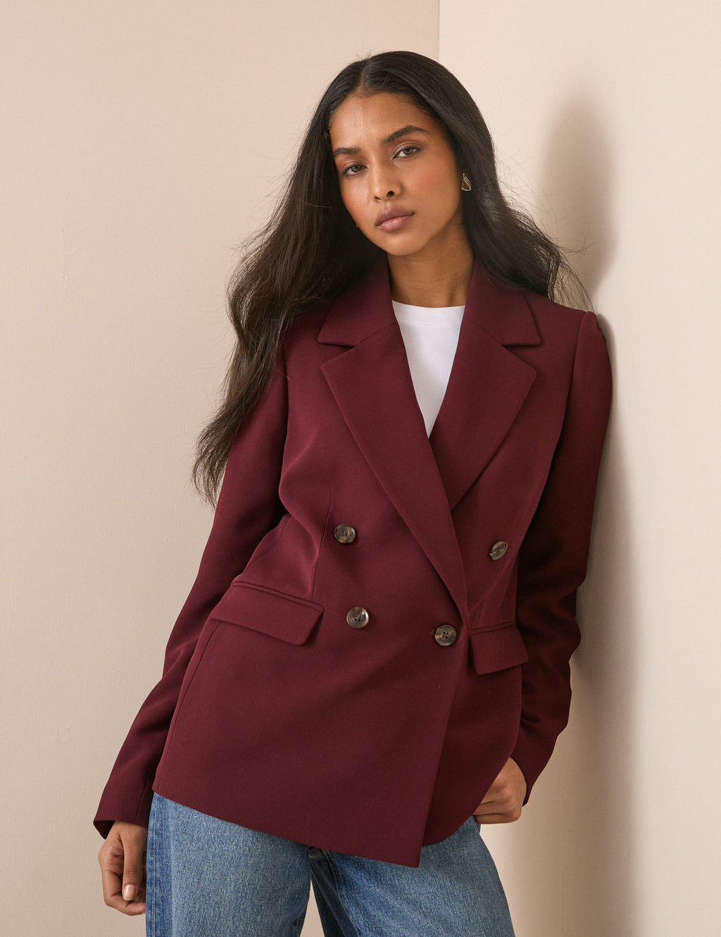 Burgundy Double Breasted Alicia Blazer
