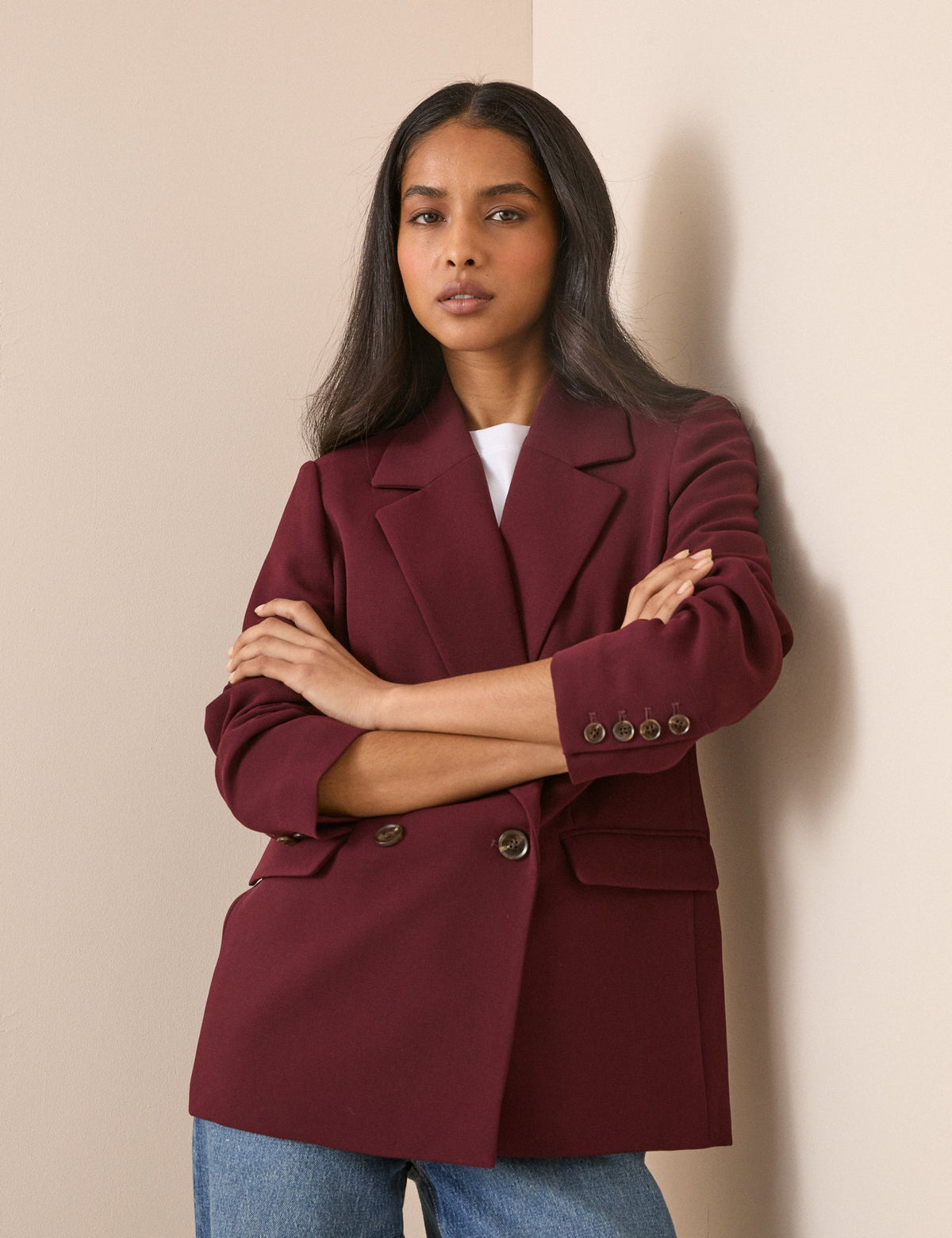 Burgundy Double Breasted Alicia Blazer