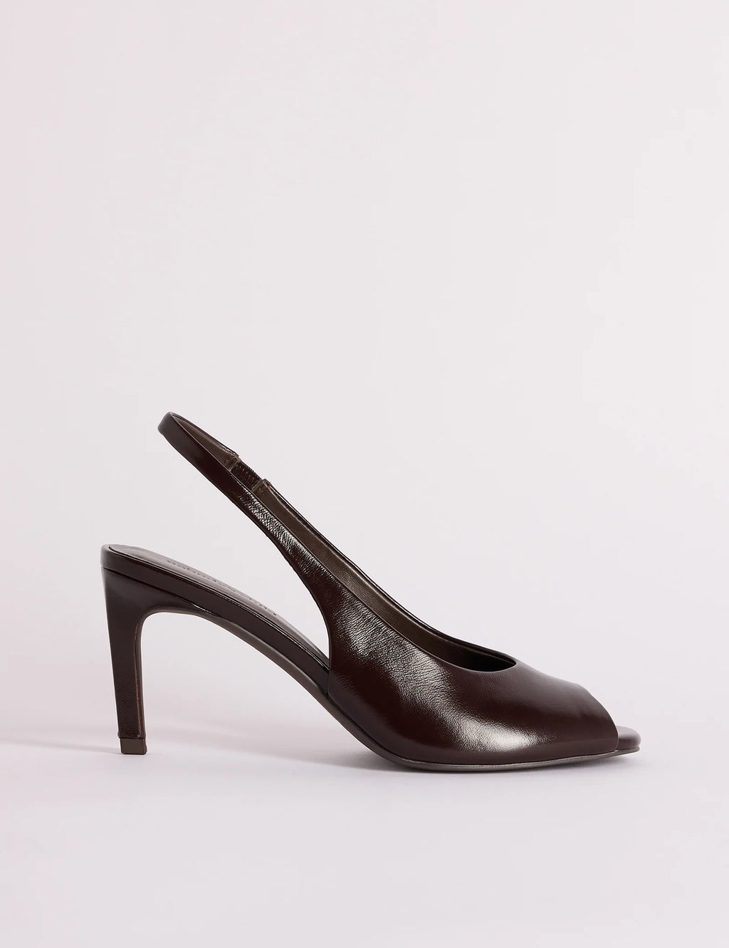 Chocolate Brown Leather Peep Toe Sling Back Heels