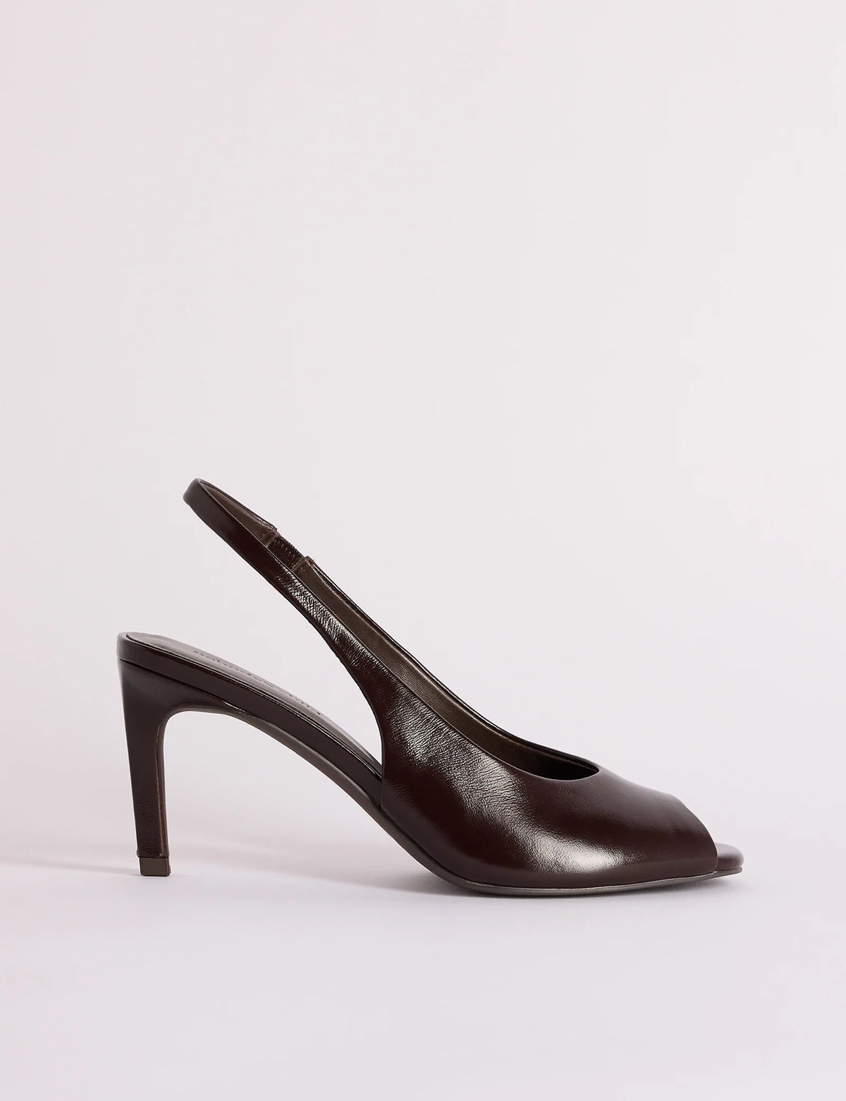 Chocolate Brown Leather Peep Toe Sling Back Heels
