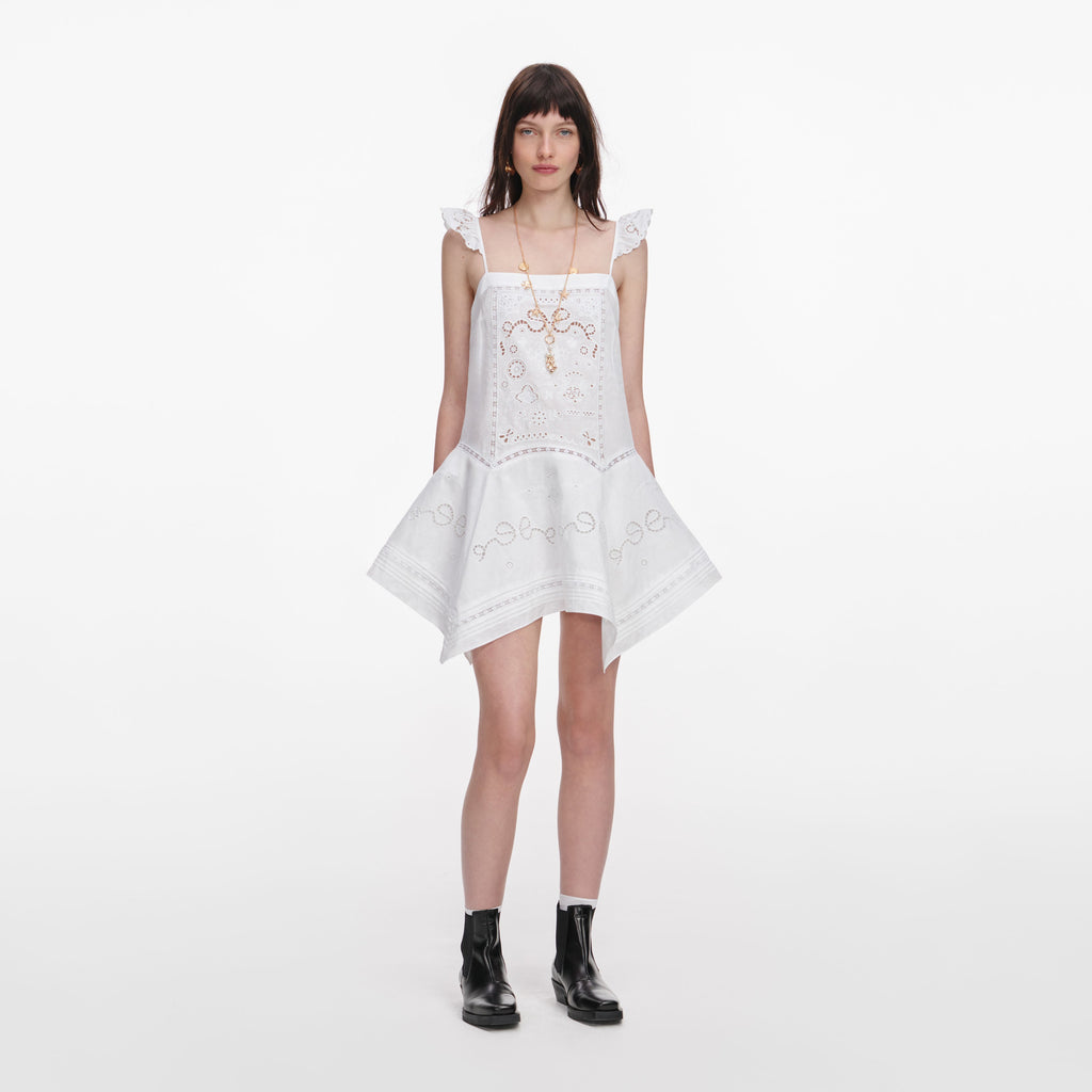 White Embroidered Mini Dress