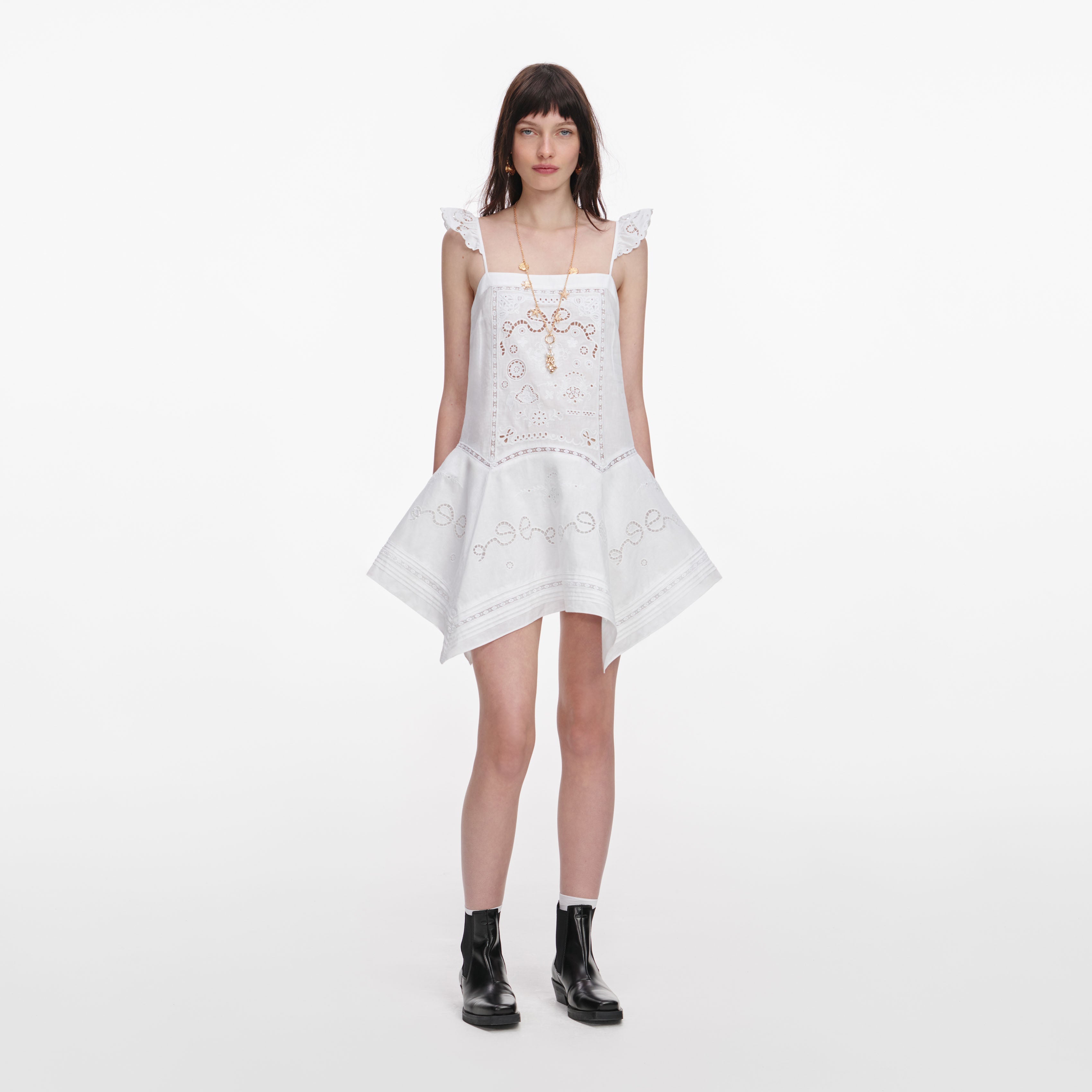 White Embroidered Mini Dress