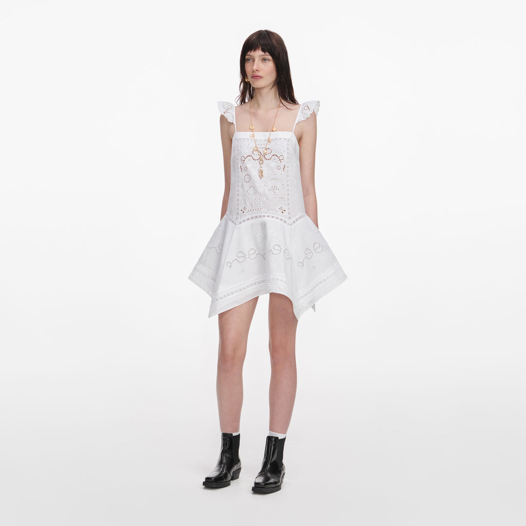 White Embroidered Mini Dress