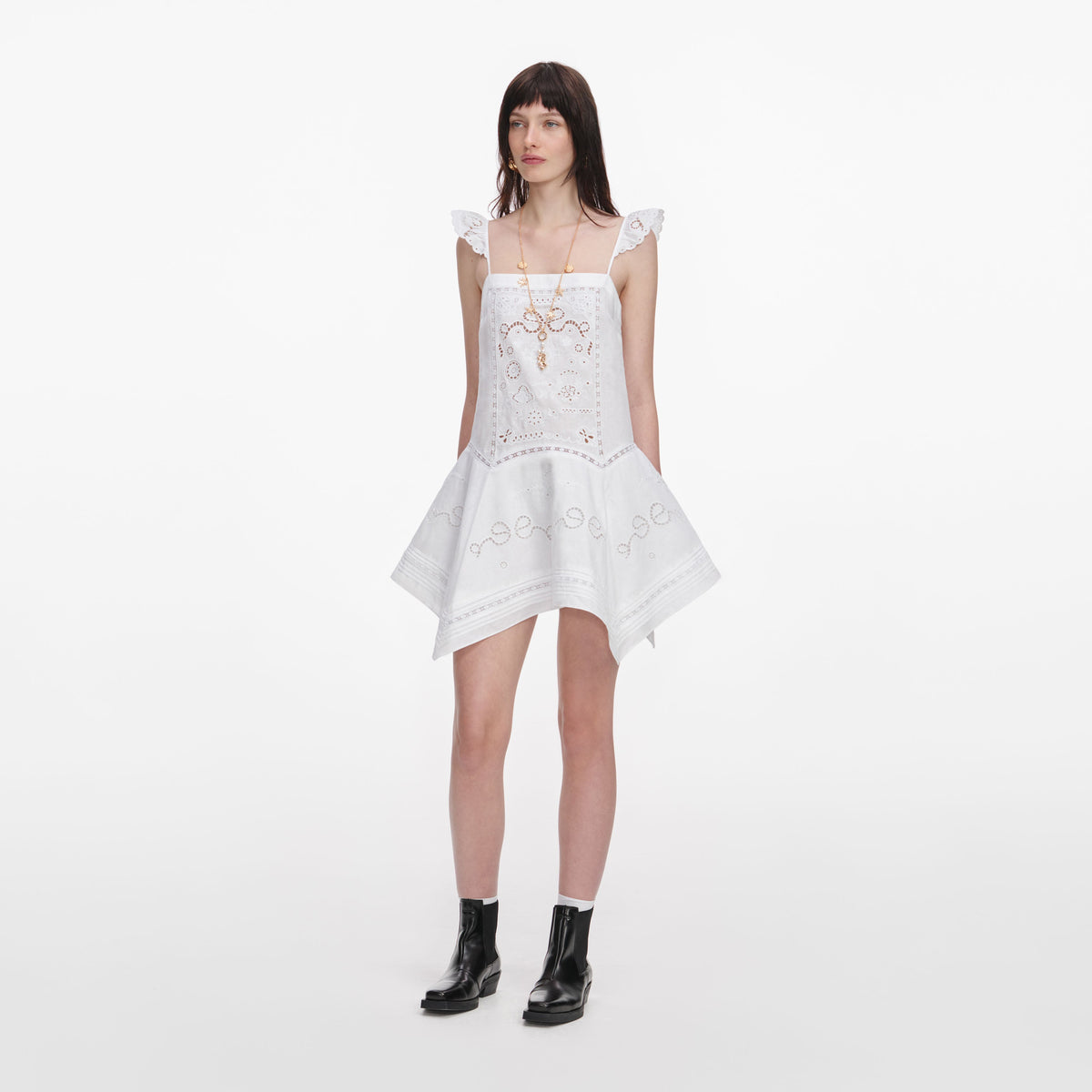 White Embroidered Mini Dress
