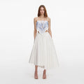 White And Blue Embroidered Linen Top