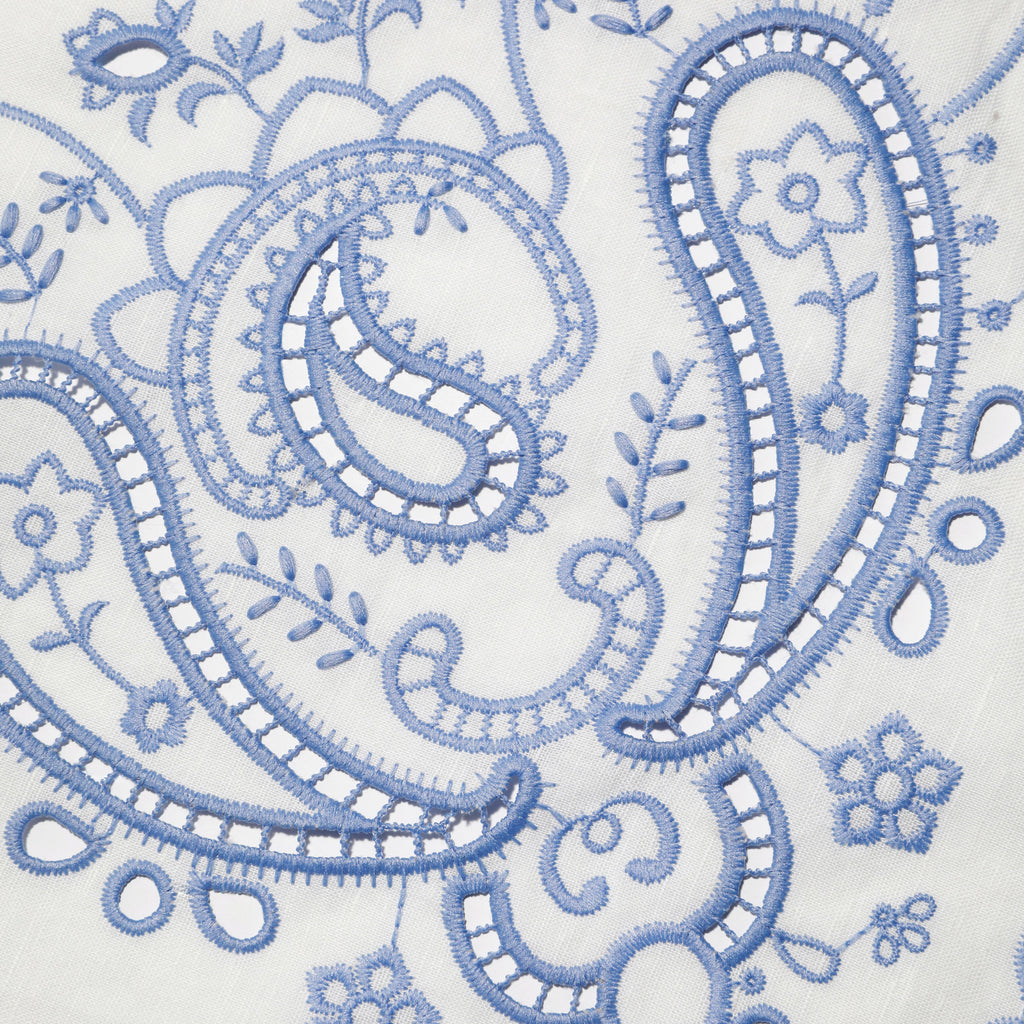 White And Blue Embroidered Linen Top