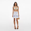 White And Blue Embroidered Mini Skirt