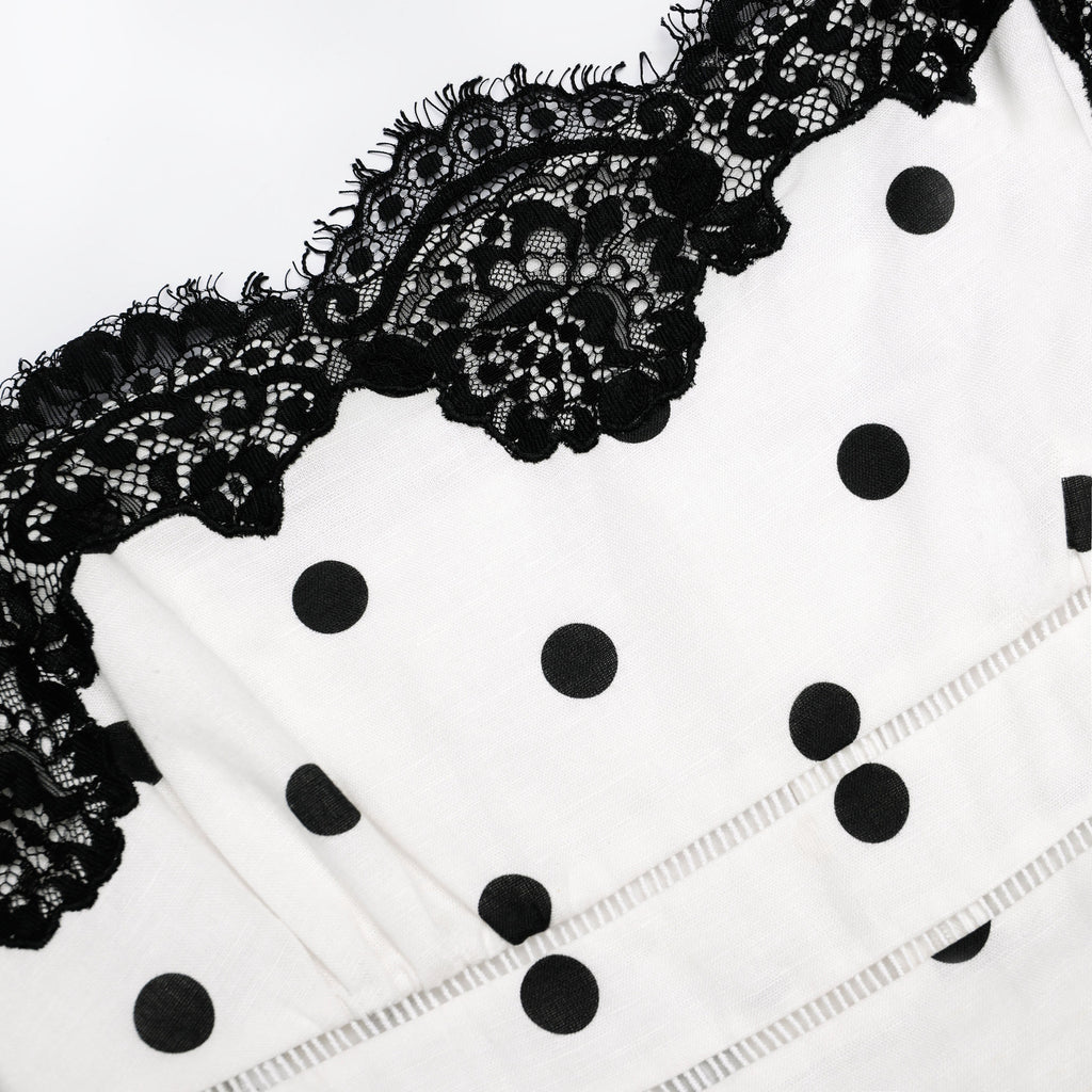White Polka Dot Linen Midi Dress